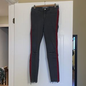 Zara Grey Skinny Jeans with Red Stripes on the Leg